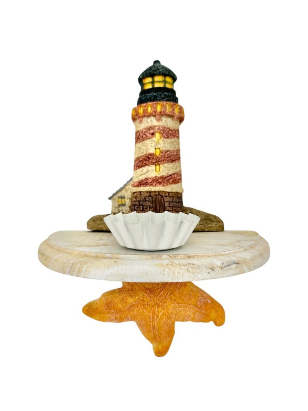 Lighthouse Wall Shelf Votive Tealight Holder With Starfish Base Coastal Decor
